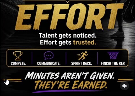 Earned Minutes core value: effort—compete, communicate, sprint back, and finish the rep